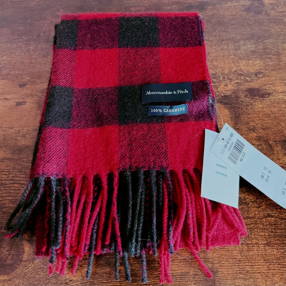 Abercrombie & Fitch Red and Black Buffalo Plaid Cashmere Scarf